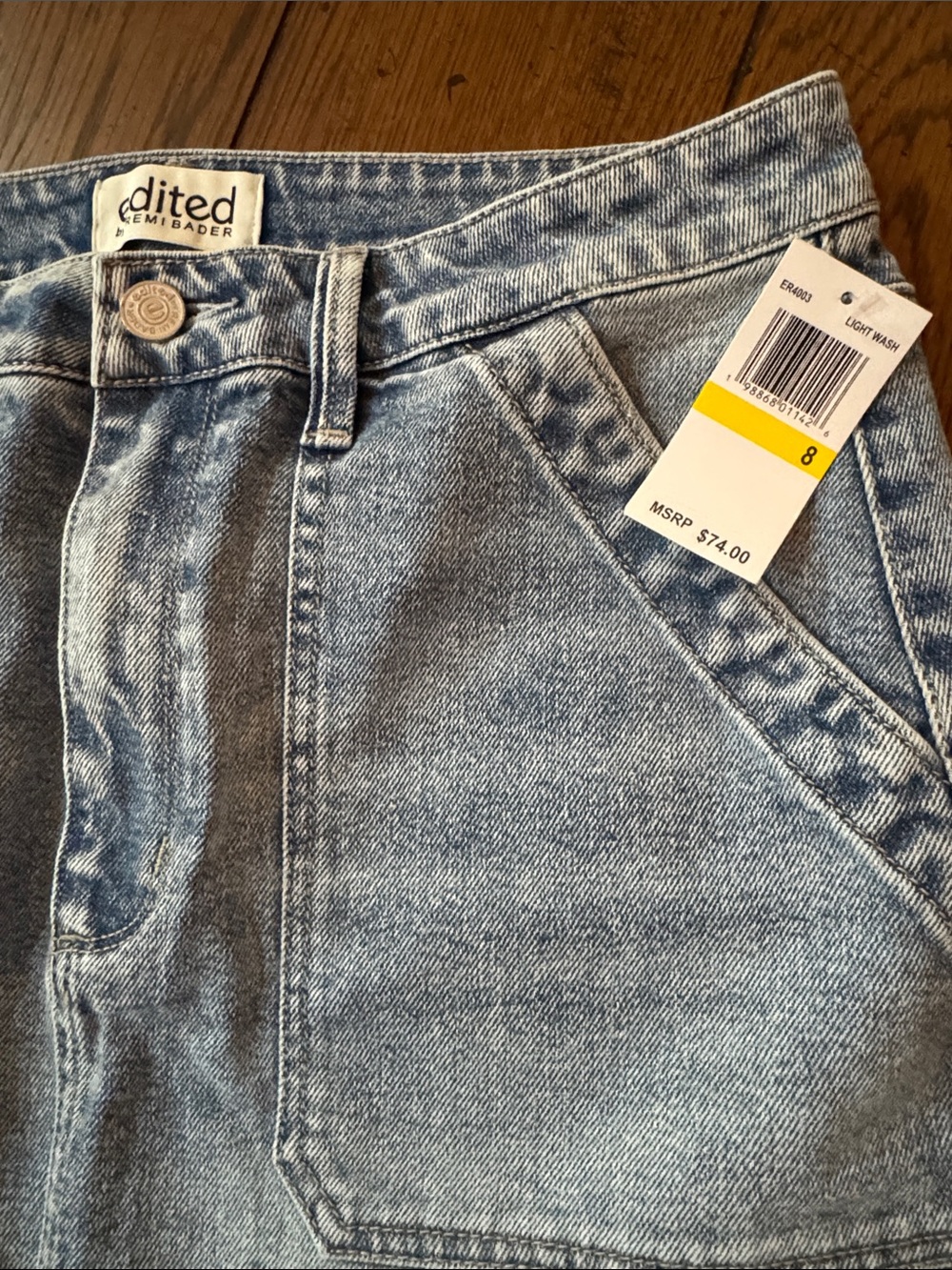 Edikted Light Blue Denim Mini Skirt with Front Patch Pockets, 8, New - Picture 2 of 6